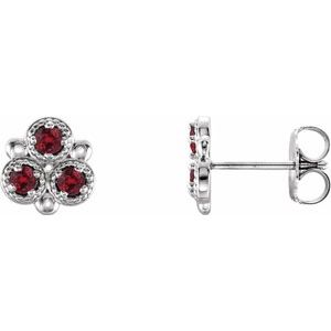 14K White Gold Natural Ruby Three-Stone Earrings