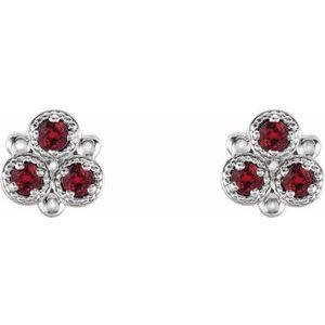 14K White Gold Lab-Grown Ruby Three-Stone Earrings – image 2