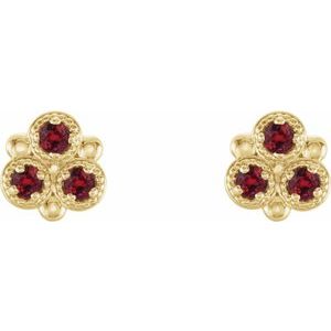 14K Yellow Gold Natural Ruby Three-Stone Earrings – image 2