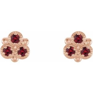 14K Rose Gold Lab-Grown Ruby Three-Stone Earrings – image 2