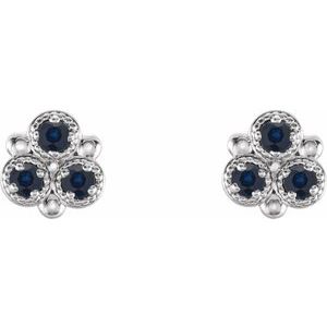 Platinum Lab-Grown Blue Sapphire Three-Stone Earrings – image 2