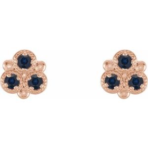 14K Rose Gold Lab-Grown Blue Sapphire Three-Stone Earrings – image 2