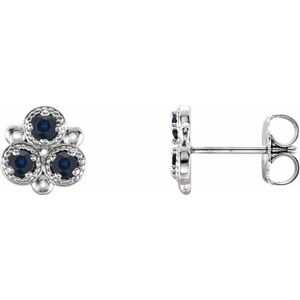 14K White Gold Natural Blue Sapphire Three-Stone Earrings