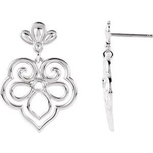 Sterling Silver & 14K White Gold (Post) Accented Fleur-de-lis Earring Mounting