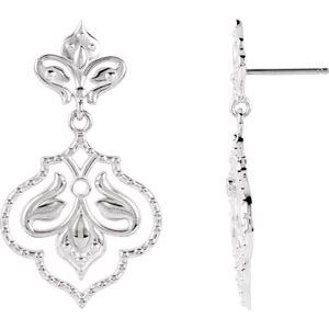 Sterling Silver & 14K White Gold 1.75 mm Round Fleur-de-lis Earring Mounting