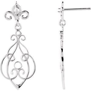 14K White Gold Accented Fleur-de-lis Earring Mounting – image 2