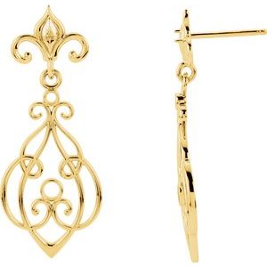 14K Yellow Gold Accented Fleur-de-lis Earring Mounting – image 2