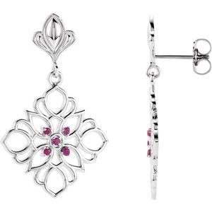 Sterling Silver & 14K White Gold Natural Ruby Earrings