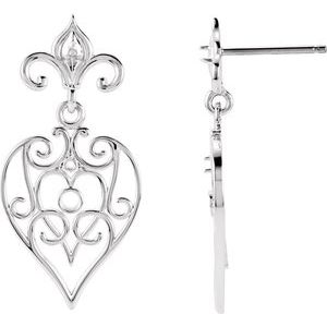 14K White Gold Accented Fleur-de-lis Earring Mounting