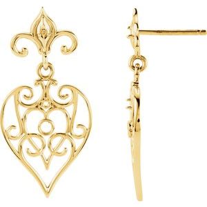 14K Yellow Gold Accented Fleur-de-lis Earring Mounting