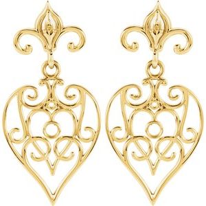 14K Yellow Gold Accented Fleur-de-lis Earring Mounting – image 2