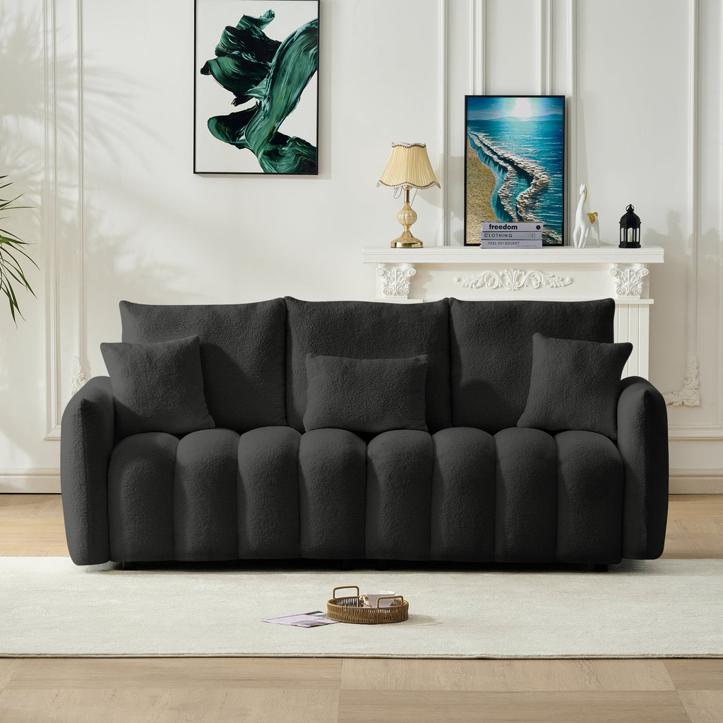 80.7 inch premium Teddy fabric sofa with 3 back pillows and 3 back cushions Solid wood frame 3 seat sofa with oversized upholstered chair for living room, bedroom, apartment and office