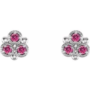 Platinum Natural Pink Tourmaline Three-Stone Earrings – image 2