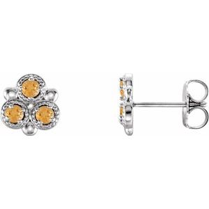 Sterling Silver Natural Citrine Three-Stone Earrings