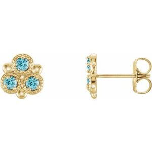 14K Yellow Gold Natural Blue Zircon Three-Stone Earrings