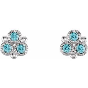 Platinum Natural Blue Zircon Three-Stone Earrings – image 2