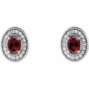 Platinum 7x5 mm Natural Mozambique Garnet 1/6 CTW Natural Diamond Halo-Style Earrings – image 2