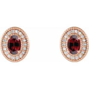 14K Rose Gold 7x5 mm Natural Mozambique Garnet & 1/6 CTW Natural Diamond Halo-Style Earrings – image 2