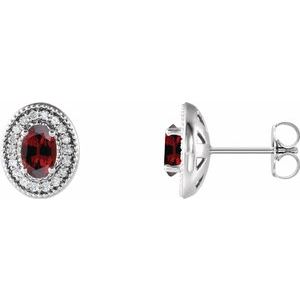14K White Gold 6x4 mm Natural Mozambique Garnet & 1/5 CTW Natural Diamond Halo-Style Earrings