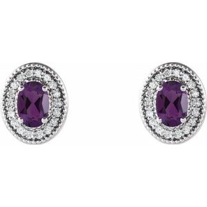 Sterling Silver 6x4 mm Natural Amethyst & 1/5 CTW Natural Diamond Halo-Style Earrings – image 2