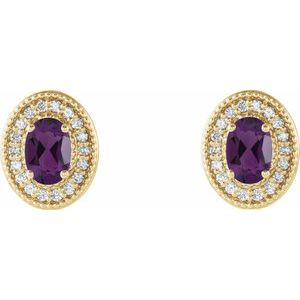14K Yellow Gold 6x4 mm Amethyst & 1/5 CTW Natural Diamond Halo-Style Earrings – image 2