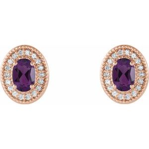 14K Rose Gold 6x4 mm Natural Amethyst & 1/5 CTW Natural Diamond Halo-Style Earrings