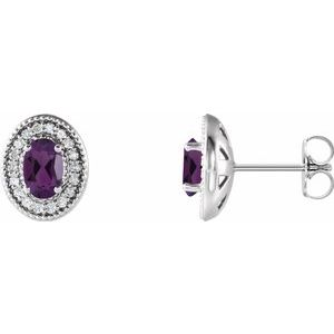 14K Yellow Gold 7x5 mm Natural Amethyst 1/6 CTW Natural Diamond Halo-Style Earrings