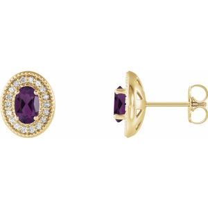 14K Yellow Gold 6x4 mm Amethyst & 1/5 CTW Natural Diamond Halo-Style Earrings