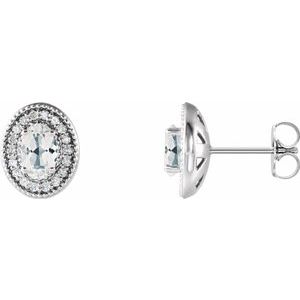 Sterling Silver 6x4 mm Natural White Sapphire & 1/5 CTW Natural Diamond Halo-Style Earrings