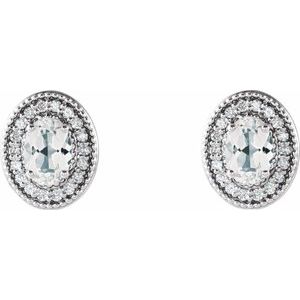 Sterling Silver 7x5 mm Natural White Sapphire 1/6 CTW Natural Diamond Halo-Style Earrings – image 2