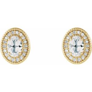 14K Yellow Gold 6x4 mm Natural White Sapphire & 1/5 CTW Natural Diamond Halo-Style Earrings