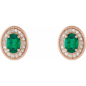 14K Rose Gold 6x4 mm Natural Emerald & 1/5 CTW Natural Diamond Halo-Style Earrings – image 2