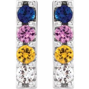 Platinum Natural Multi-Gemstone Bar Earrings