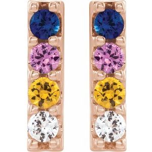 14K Rose Gold Natural Multi-Gemstone Bar Earrings