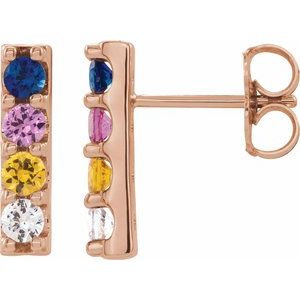 14K Rose Gold Natural Multi-Gemstone Bar Earrings