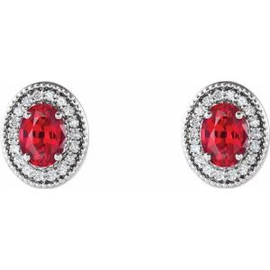 14K White Gold 6x4 mm Lab-Grown Ruby & 1/5 CTW Natural Diamond Halo-Style Earrings – image 2