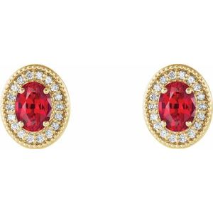 14K Yellow Gold 6x4 mm Natural Ruby & 1/5 CTW Natural Diamond Halo-Style Earrings – image 2
