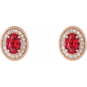 14K Rose Gold 6x4 mm Lab-Grown Ruby & 1/5 CTW Natural Diamond Halo-Style Earrings – image 2