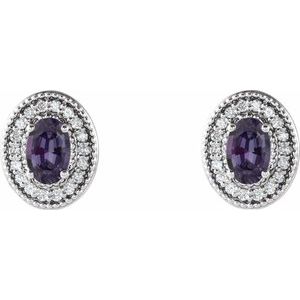 Sterling Silver 7x5 mm Lab-Grown Alexandrite 1/6 CTW Natural Diamond Halo-Style Earrings – image 2