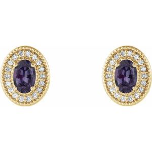 14K Yellow Gold 6x4 mm Lab-Grown Alexandrite & 1/5 CTW Natural Diamond Halo-Style Earrings – image 2