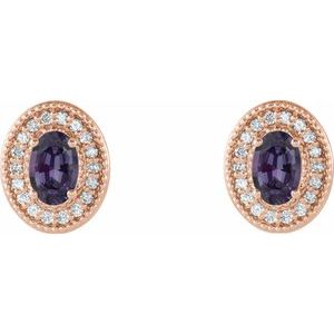 14K Rose Gold 6x4 mm Lab-Grown Alexandrite & 1/5 CTW Natural Diamond Halo-Style Earrings – image 2