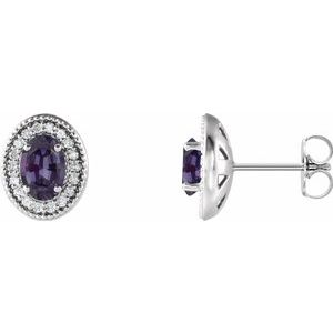 Sterling Silver 7x5 mm Lab-Grown Alexandrite 1/6 CTW Natural Diamond Halo-Style Earrings