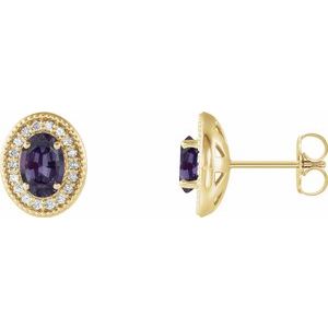 14K Yellow Gold 6x4 mm Lab-Grown Alexandrite & 1/5 CTW Natural Diamond Halo-Style Earrings