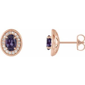 14K Rose Gold 6x4 mm Lab-Grown Alexandrite & 1/5 CTW Natural Diamond Halo-Style Earrings