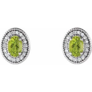 Platinum 6x4 mm Natural Peridot & 1/5 CTW Natural Diamond Halo-Style Earrings – image 2
