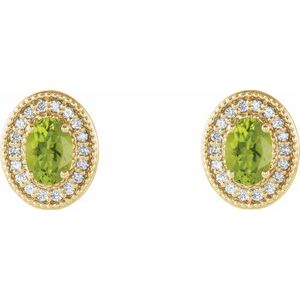 14K Yellow Gold 7x5 mm Natural Peridot 1/6 CTW Natural Diamond Halo-Style Earrings – image 2