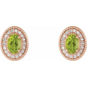 14K Rose Gold 6x4 mm Natural Peridot & 1/5 CTW Natural Diamond Halo-Style Earrings – image 2