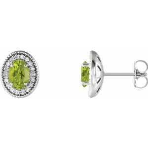 Platinum 6x4 mm Natural Peridot & 1/5 CTW Natural Diamond Halo-Style Earrings
