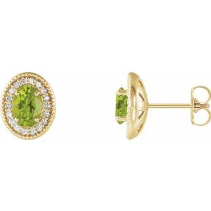 14K Yellow Gold 7x5 mm Natural Peridot 1/6 CTW Natural Diamond Halo-Style Earrings