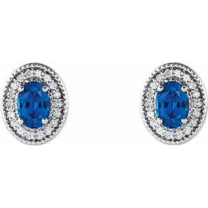 Sterling Silver 6x4 mm Natural Blue Sapphire & 1/5 CTW Natural Diamond Halo-Style Earrings – image 2